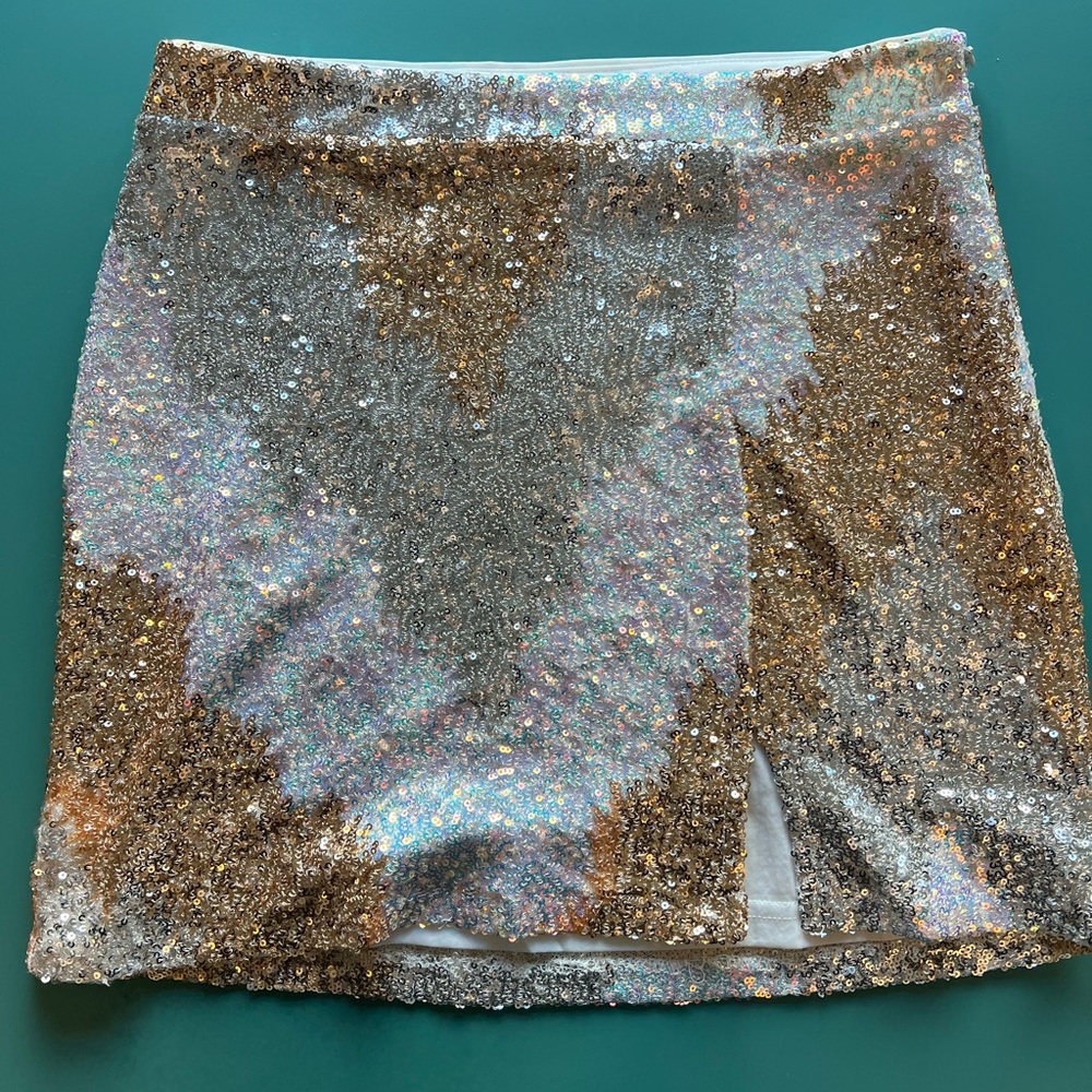 12th Tribe Genevieve Ivory Multi Sequin Mini Skirt